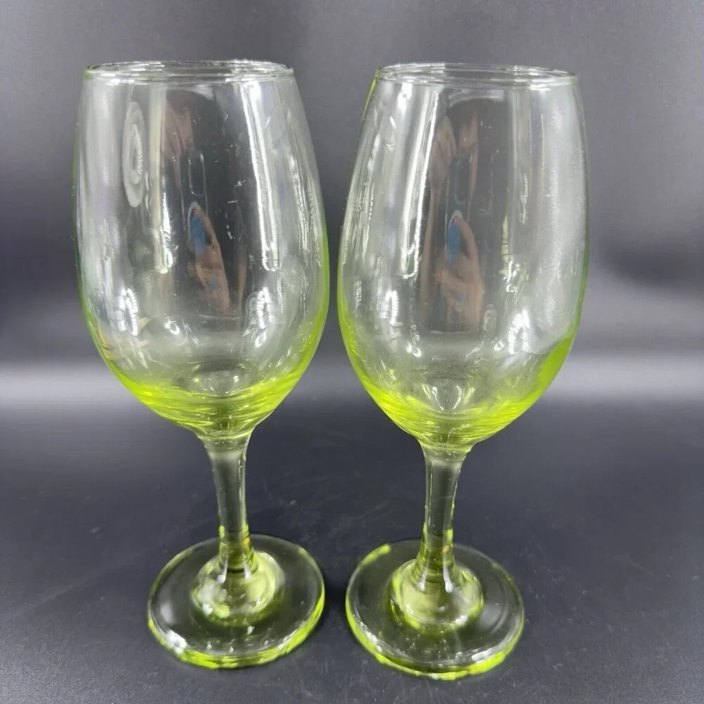 Light Transparent Green Goblet Drinking Glasses Set 2‎ BarWare Glassware Glasses